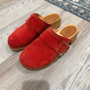 Swedish Hasbeens Red Suede Clogs